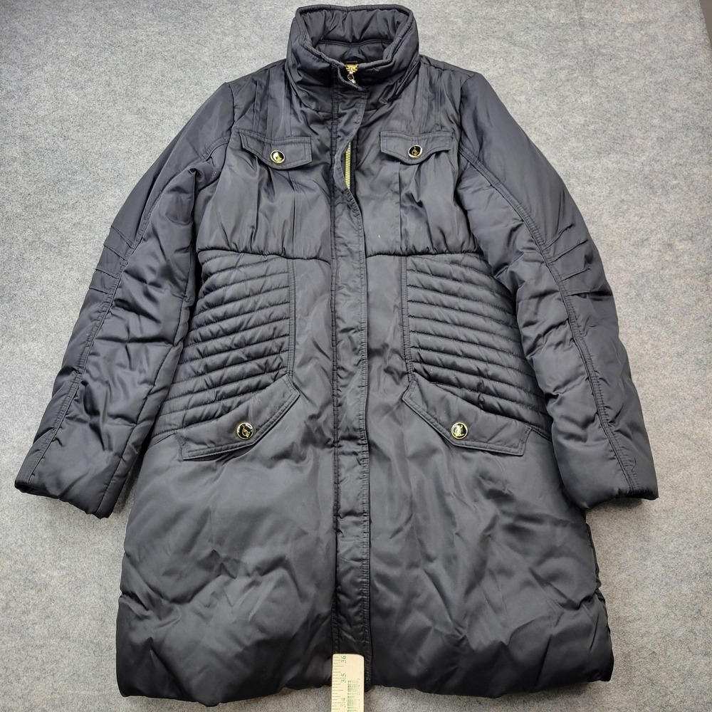 Baby Phat Coat Womens Medium Black Long Puffer Quilted Zip Pockets Warm Winter